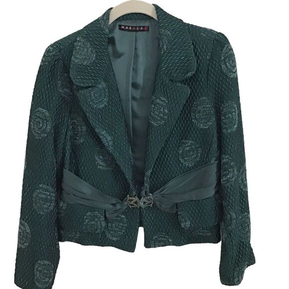 Marisa K Jackets & Blazers - Marisa K Textured Shimmer Evening Crop Jacket Teal Size Small